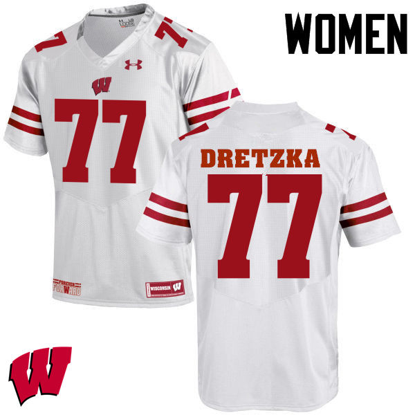 Wisconsin Badgers Women's #77 Ian Dretzka NCAA Under Armour Authentic White College Stitched Football Jersey NH40G58RC